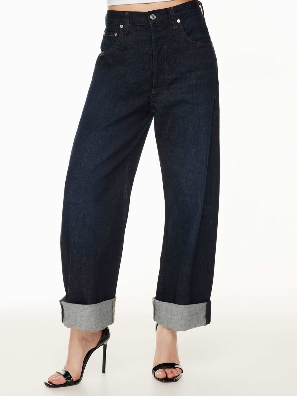Citizens Of Humanity Ayla Bowed Barrel Leg Jean in Bandit Dark Wash Clean Hem 31 - Picture 2 of 13